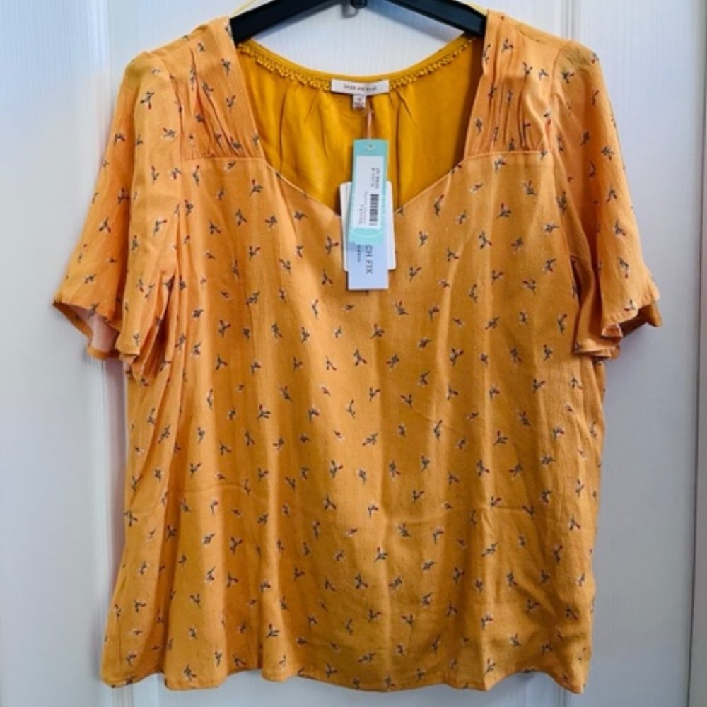 Yellow Flowy Floral Blouse NWT Medium Size M - Skies Are Blue / Stitch Fix